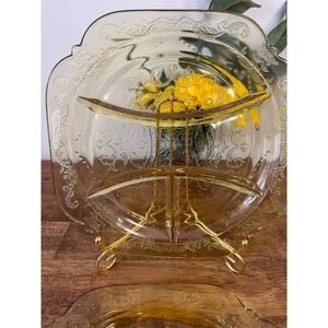 Federal Glass Madrid Amber Depression Glass Divided Relish Dish Square Plate